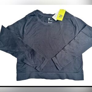 Women's Seamless Crop Fitted Long Sleeve Top Black Size XXL